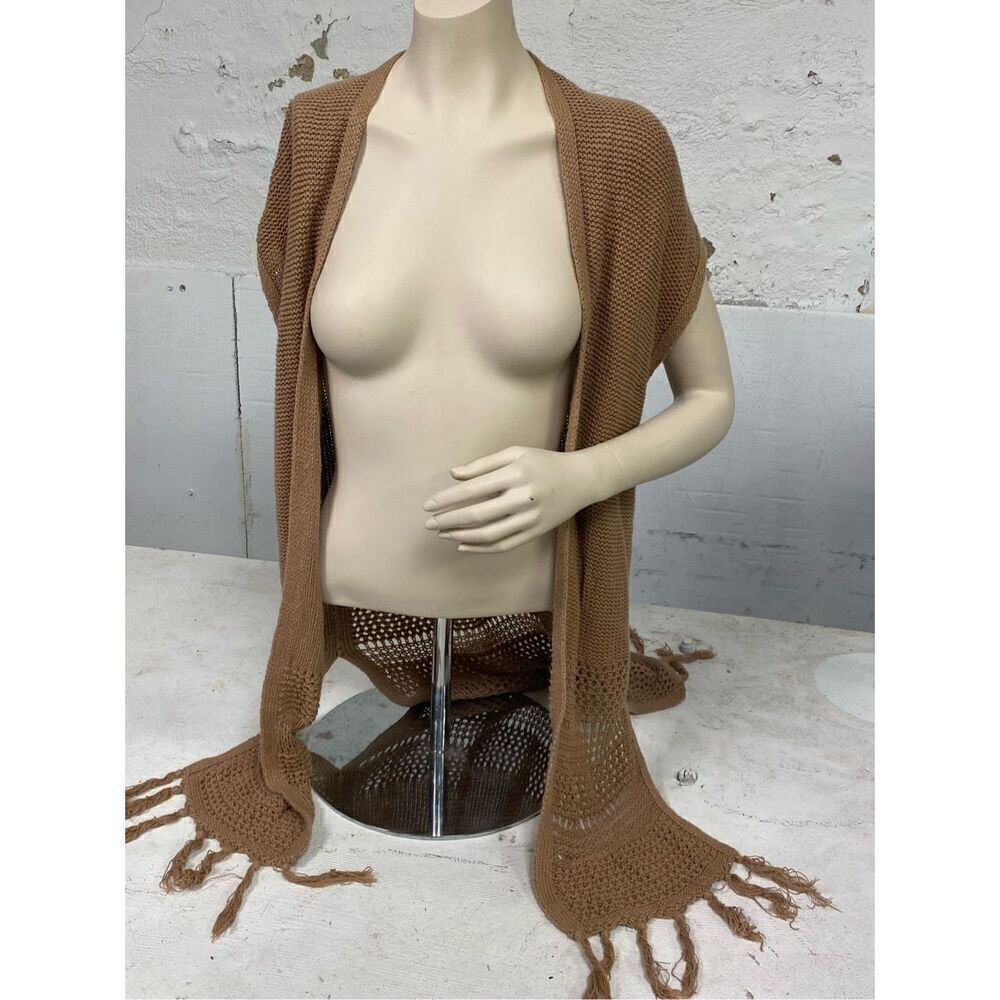 OLD NAVY Y2K Brown Bohemian Crochet with Fringe Sleeveless Sweater Wrap Size XS